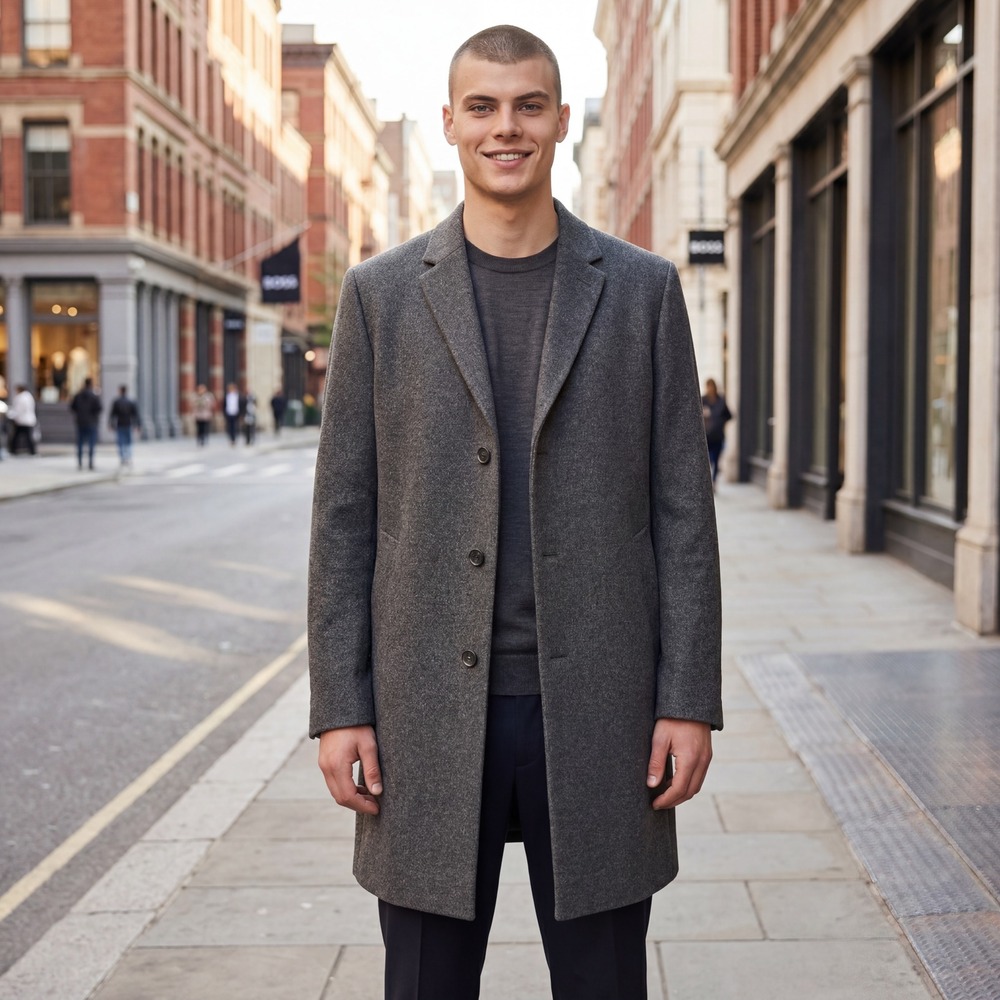 Hugo Boss Mens Stratus 3 Charcoal Grey Wool Cashmere Trench Long Overcoat 48R